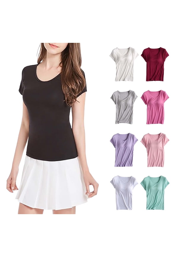 Modal Padded T Shirt Women, Baberdicy Women's Padded Tank Tops Built in Bra Sleeveless Yoga Camisoles Casual Workout Undershirts One Piece Bra Base Top, Grey Xxl