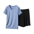 thumbnail image 1 of Modal Pajama Set For Women - Cooling Short Sleeve V-Neck Top with Matching Shorts | Relaxed Fit Solid Color Lounge wear with Delicate Lace Trim, 1 of 6