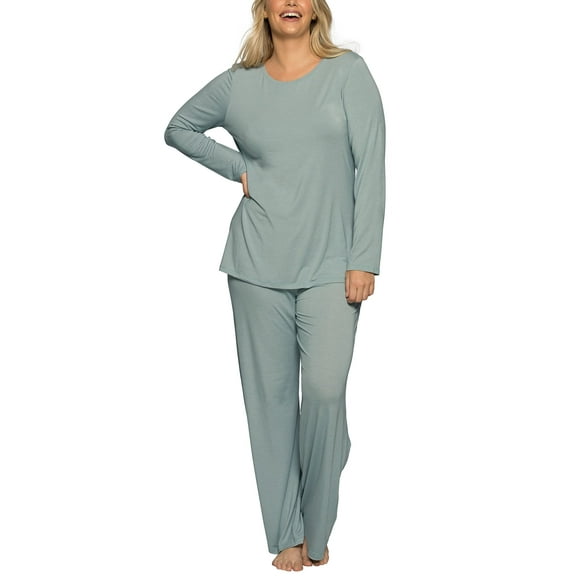 Modal Pajama Set (Short, Long Sleeve-Silvergreen Heather, X-Large