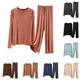 thumbnail image 1 of Modal Pajama Sets For Women 2 Piece Pants And Long Sleeve Outfits Fall Casual Pullover Tops & Wide Leg Pants Lounge Sets Loungewear (Beige,Large), 1 of 6