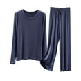 thumbnail image 1 of Modal Pajama Sets For Women 2 Piece Pants And Long Sleeve Outfits Fall Casual Pullover Tops & Wide Leg Pants Lounge Sets Loungewear (Blue,X-Large), 1 of 5