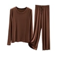 thumbnail image 1 of Modal Pajama Sets For Women 2 Piece Pants And Long Sleeve Outfits Fall Casual Pullover Tops & Wide Leg Pants Lounge Sets Loungewear (Coffee,X-Large), 1 of 5