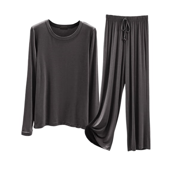 Modal Pajama Sets For Women 2 Piece Pants And Long Sleeve Outfits Fall Casual Pullover Tops & Wide Leg Pants Lounge Sets Loungewear (Grey,Medium)
