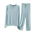 thumbnail image 1 of Modal Pajama Sets For Women 2 Piece Pants And Long Sleeve Outfits Fall Casual Pullover Tops & Wide Leg Pants Lounge Sets Loungewear (Light Blue,Large), 1 of 5