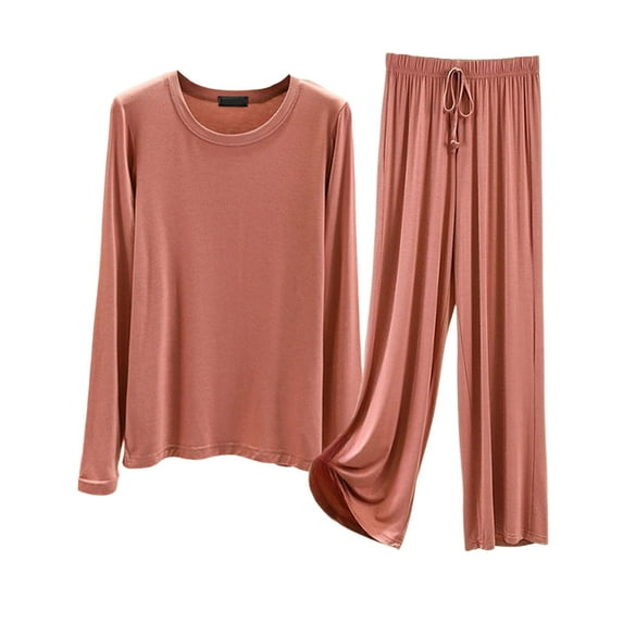 Modal Pajama Sets For Women 2 Piece Pants And Long Sleeve Outfits Fall Casual Pullover Tops & Wide Leg Pants Lounge Sets Loungewear (Light Pink,XX-Large)