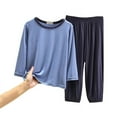 thumbnail image 1 of Modal Pajamas Kids Boys Solid Color 2 Piece Set Outfit Casual Crewneck Long Sleeve Shirt Pants Spring Pajama Sets Home Wear Clothes Little Sleepwear Pajamas Blue 18-24 Months, 1 of 3