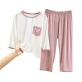 thumbnail image 1 of Modal Pajamas Kids Girls Pajamas 3/4 Sleeve Shirt Pants 2 Piece Sets Casual Round Neck Loungewear Pjs Outfit Little Sleepwear Pajamas Pink 3-4 Years, 1 of 6