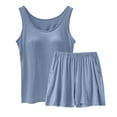 thumbnail image 1 of Modal Pajamas Set for Women 2 Piece Built in Bra Sleeveless Tank Top and Shorts Sets Loose Comfy Sleep Homewear (X-Large, Light Blue), 1 of 2