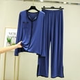 thumbnail image 1 of Modal Pajamas Sets For Women Casual Long Sleeved Top Loose Pants Sleepwear soft cozy Home Clothing Blue XL, 1 of 8