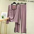 thumbnail image 1 of Modal Pajamas Sets For Women Casual Long Sleeved Top Loose Pants Sleepwear soft cozy Home Clothing Purple L, 1 of 8