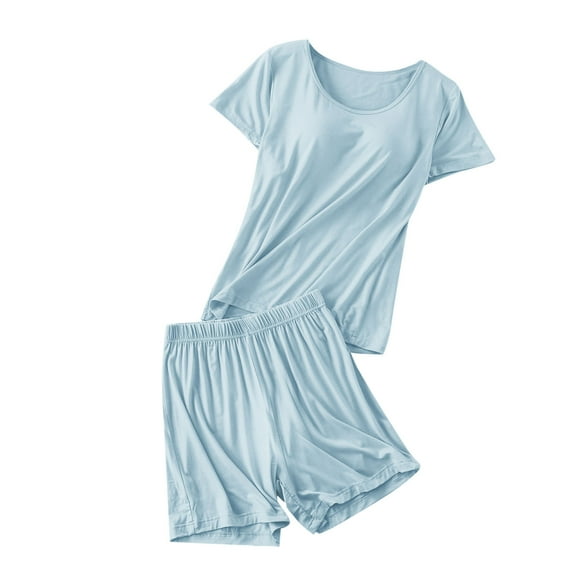 Modal Pajamas Women Sevevn Women's Soft Cotton Blend Short Sleeve T-Shirt and Shorts Sleepwear Set