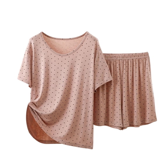 Modal Shorts Pajamas Sets for Women Summer Loose Crewneck Short Sleeve Sleepwear Comfy 2 Piece Pjs Set