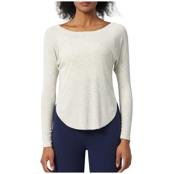 Modal Tops Womens Long Sleeve Yoga Shirts Casual Crewneck Tshirt Slim Pullover Curved Hem Basic Tee