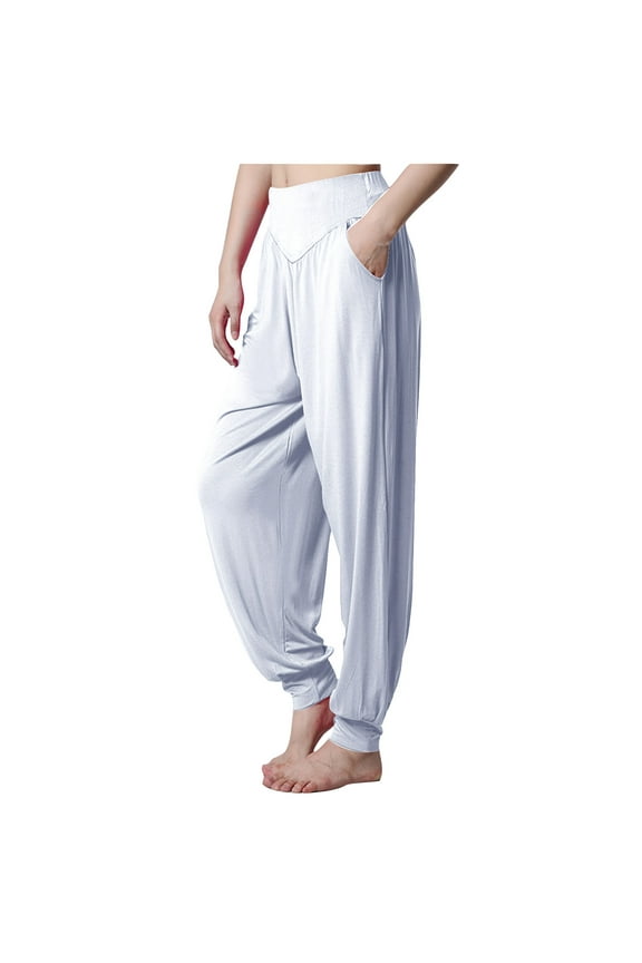 Modal Yoga Pants for Women Casual Cozy Elastic High Waist Lantern Bottoms Loose Dance Running Workout Joggers, White, XXL