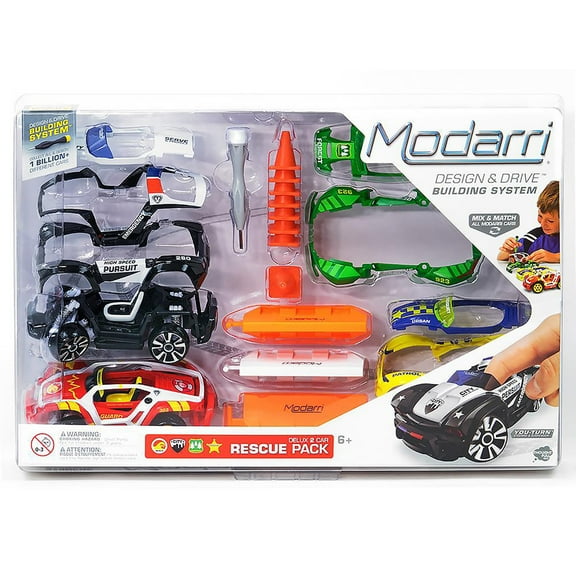 Modarri: Deluxe 2 Car Rescue Pack - DIY Design & Build Toy Cars, Mix & Match, Customize Your Own Vehicles, Finger Driving, Collectible, Kids Ages 6+
