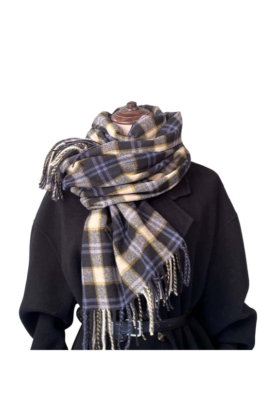 Modatep Womens Warm Long Scarf Winter Plaid Fringe Shawl Large Scarves Knit Ladies Outdoor Shopping Fall Accessories Blue
