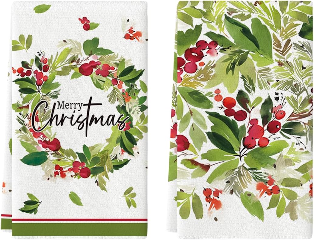 Mode Holly Berry Leaves Merry Christmas Kitchen Towels Dish Towels
