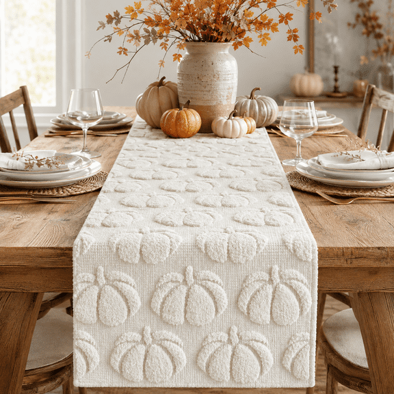 Fall Table Runner 13x72 Inch, Textured 3D Fall Table Decor for Thanksgiving, Farmhouse Dining Table Centerpiece, Polyester Kitchen Table Runner