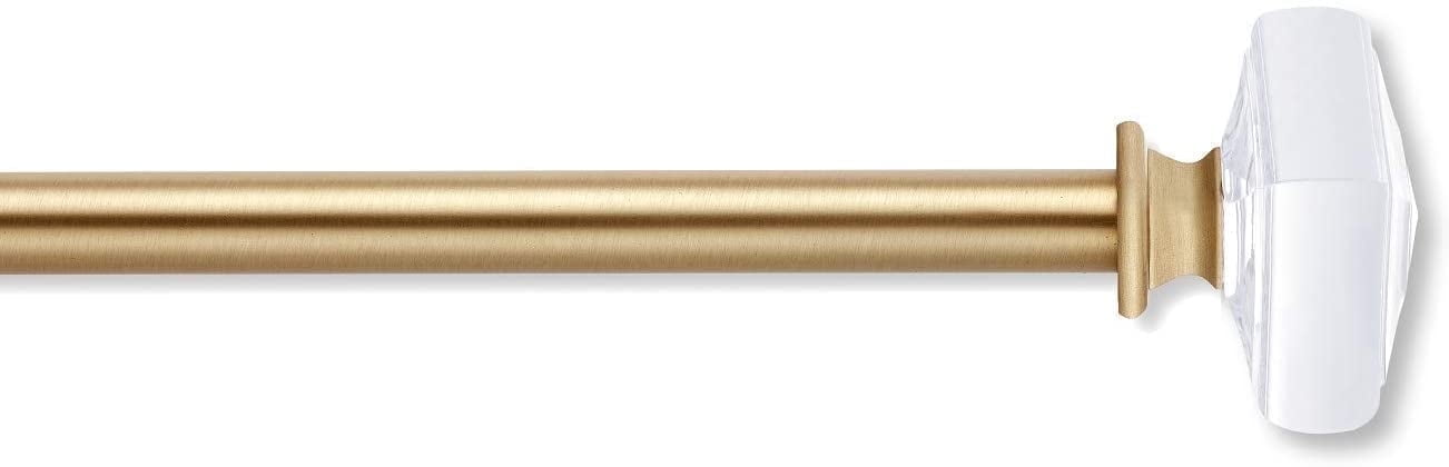 MODE Simplicity Single Adjustable Curtain Rod Set with Clear Acrylic Square Finial, Bushed Gold Finish, Fits 24” to 84” Windows