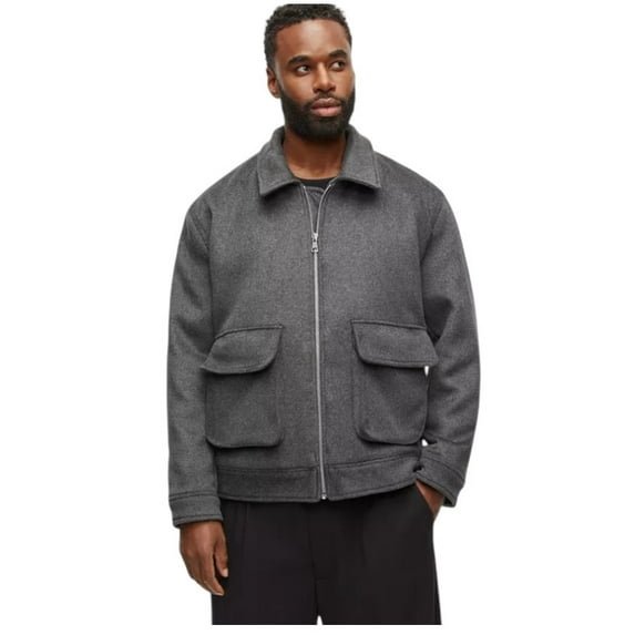 Mode of One Mens Utility Jacket Coat Small Grey Solid Wool