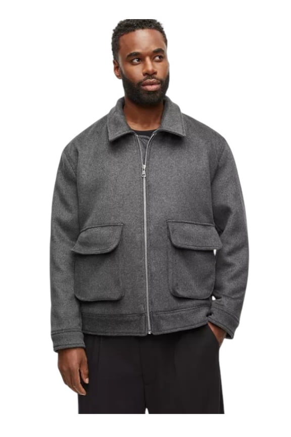 Mens Utility Jacket Coat Small Grey Solid Wool