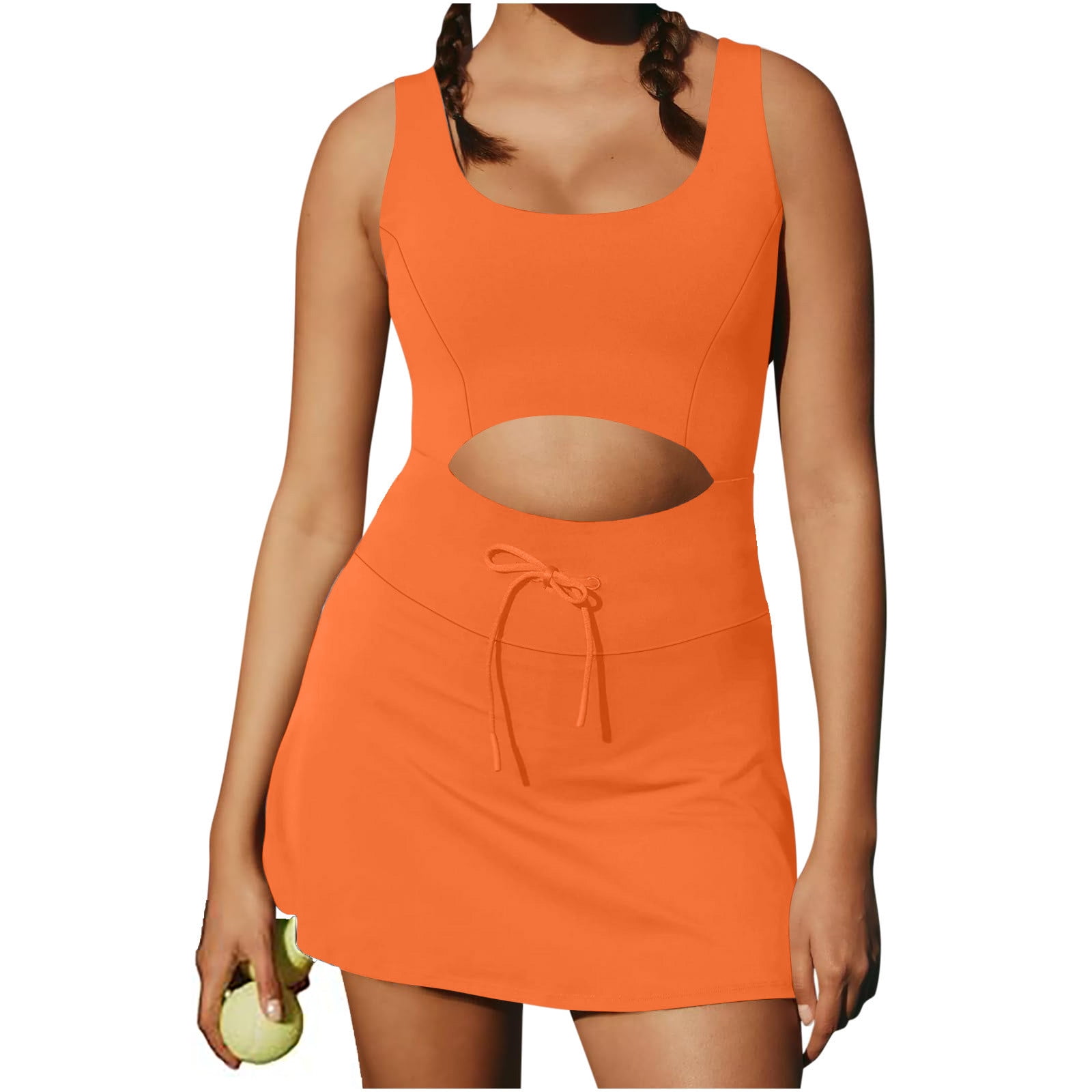 Mode24 Athletic Romper Pants Builtin Shorts & Bra Tennis Dress Cutout