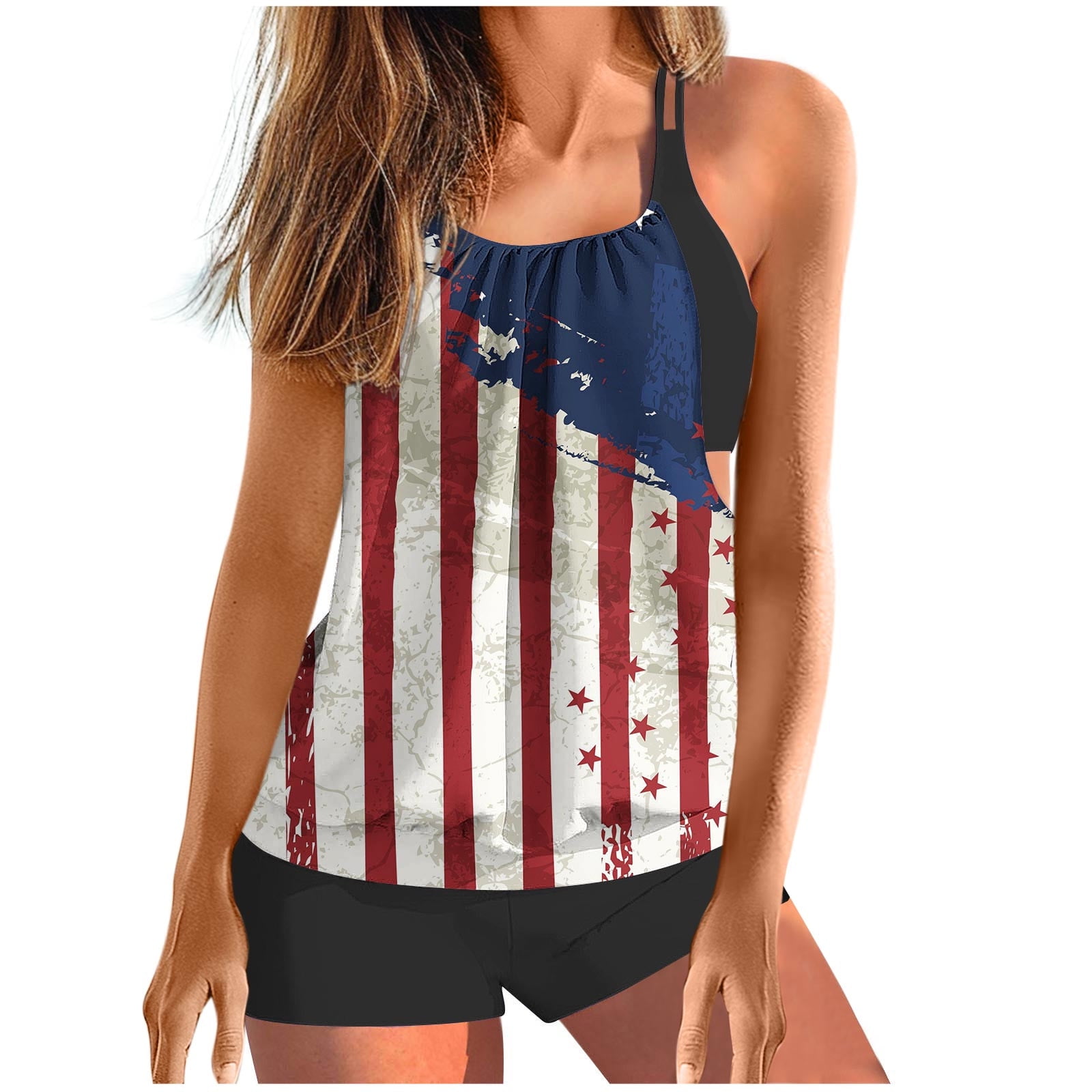 Mode24 Swimsuit for Women 2024 Patriotic American Flag Beachwear Modest ...