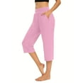 thumbnail image 1 of Mode24 Womens Capri Pants Summer with Pockets Capri Pants Stretchy Elastic Mid Waist Pants Casual Wide Leg Lounge Capris Trendy Trousers Pink XL, 1 of 7