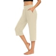 thumbnail image 1 of Mode24 Womens Capris for Summer with Pockets Capri Pants Stretchy Elastic Mid Waist Pants Casual Wide Leg Lounge Capris Trendy Trousers Beige XXL, 1 of 7