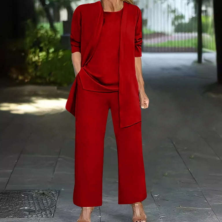 3pcs solid cardigan coat with top and pants store