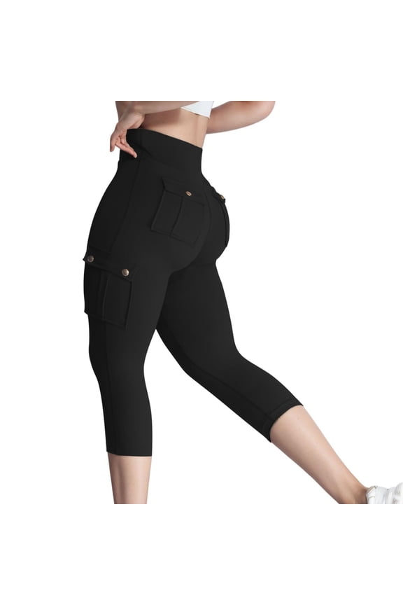 Workout Capris for Women Summer Butt Lifting Stretchy Capris High Waisted with Pockets Yoga Pants Workout Cargo Leggings Running Elastic Waist Skinny Pants Exercise Trousers Sports Pants