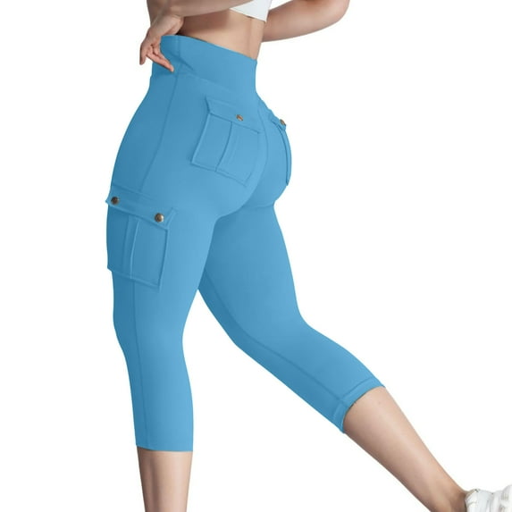 Mode24 Workout Capris for Women Summer Butt Lifting Stretchy Capris High Waisted with Pockets Yoga Pants Workout Cargo Leggings Running Elastic Waist Skinny Pants Exercise Trousers Sports Pants
