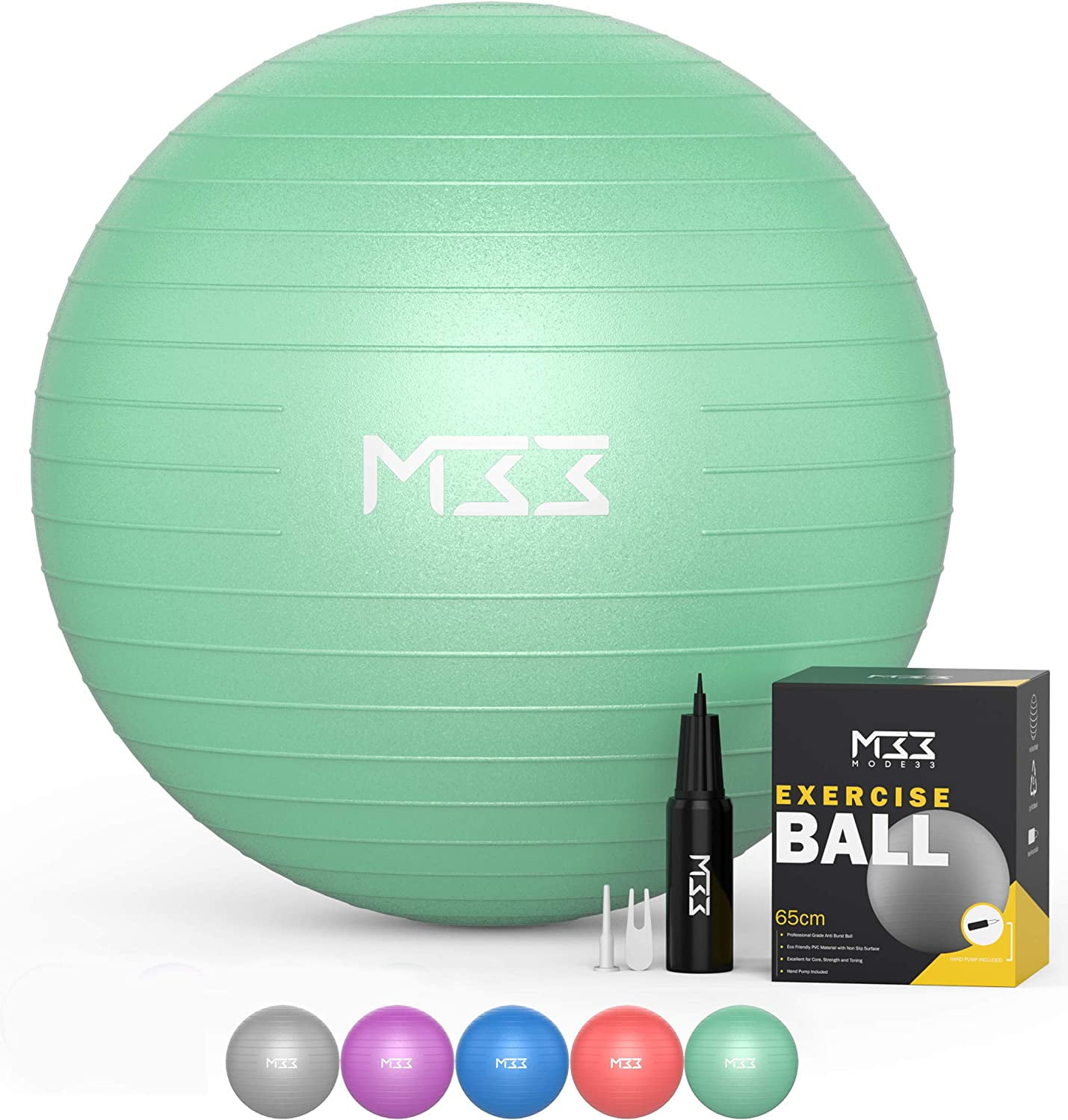 Mode33 22”33” Extra Thick AntiBurst Exercise Ball with Hand Pump