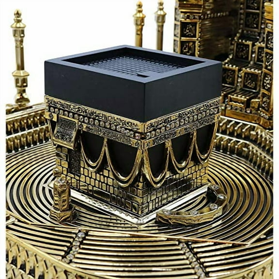Modefa Islamic Table Decor Kaba Clock Tower Replica with 99 Names of Allah & Car Hanger - Muslim Home Decor - Islamic Art Muslim Gifts for Ramadan, Eid Decoration - Gold (Large)