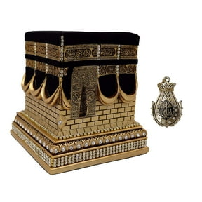 Modefa Islamic Turkish Home Table Decor Kaba Replica Model Showpiece Eid Gift Gold Free Car Hanger (Gold, Small)