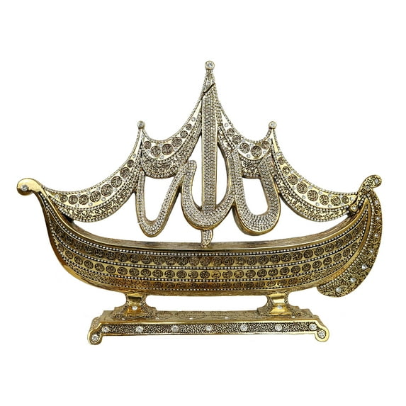 Modefa Islamic Turkish Home Table Decor Showpiece Gift Sculpture Figure Arabic Sailboat 99 Names of Allah - Gold