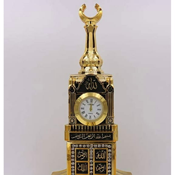 Modefa Islamic Turkish Table Decor Showpiece Gift Sculpture Figure Arabic 99 Names of Allah Kaba Clock Tower Replica Gold