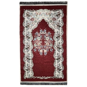 Modefa Prayer Mat | Turkish Rug Janamaz Sajjadah Musala | Standard Adult Size | Free CAR Hanger | Embroidered Floral Rose - Red