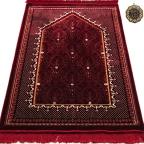 Modefa Prayer Rug | Free Car Hanger | Wide Double Plush Extra Large | Turkish Velvet Janamaz Sajjadah | Topkapi Red