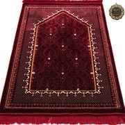 Modefa Prayer Rug | Free Car Hanger | Wide Double Plush Extra Large | Turkish Velvet Janamaz Sajjadah | Topkapi Red