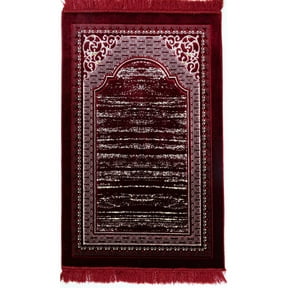 Modefa Turkish Islamic Lux Plush Regal Velvet Prayer Rug Janamaz Sajjadah Carpet with Free Prayer Cap - Red