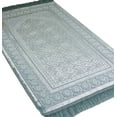 thumbnail image 1 of Modefa Turkish Islamic Luxury Plush Velvet Prayer Area Rug Janamaz Saajadah with Free Prayer Beads - Floral Stamp Light Blue, 1 of 7