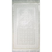 Modefa Turkish Islamic Luxury Plush Velvet Prayer Area Rug Janamaz Saajadah with Free Prayer Beads - Floral Stamp White