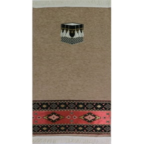 Modefa Turkish Islamic Luxury Woven Chenille Prayer Area Rug Janamaz Saajadah - Tribal Kaba Beige
