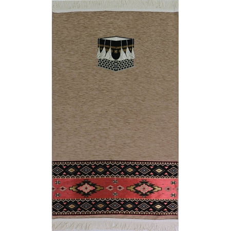 Modefa Turkish Islamic Luxury Woven Chenille Prayer Area Rug Janamaz Saajadah - Tribal Kaba Beige