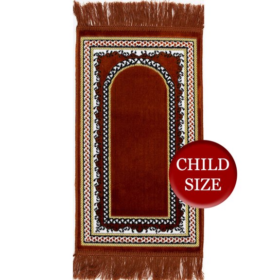 Modefa Turkish Islamic Plush Velvet Small Child Kid Size Prayer Area Rug Janamaz Saajadah 13.5 x 23.6in - Geometric Orange