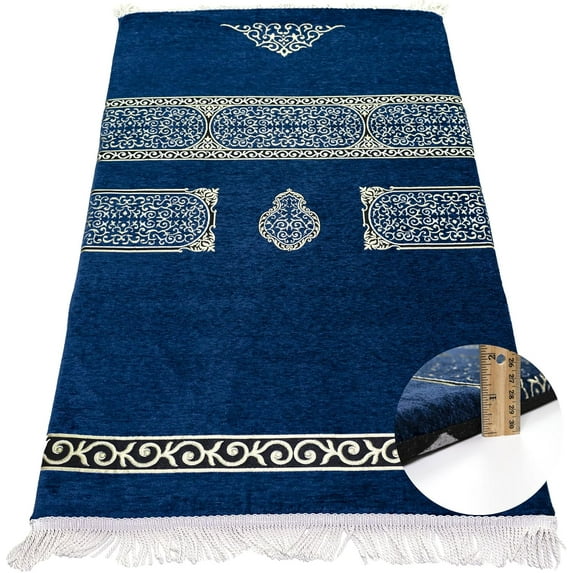 Modefa Turkish Islamic Prayer Rug - Foldable Orthopedic Foam Prayer Mat Janamaz - Thick & Comfortable Padded Muslim Praying Mat for Men & Women - Ramadan or Eid Gift - Luxury Meccan (Deep Blue)