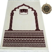 Modefa Turkish Prayer Rug | Plush Velvet Janamaz Sajadah | Standard Adult Size | Free CAR Hanger | Royal Mihrab Kaba - Red