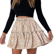 Modegal Womens Floral Print High Waist Pleated Skater Skirt Ruffle Flared Beach Mini Skirt