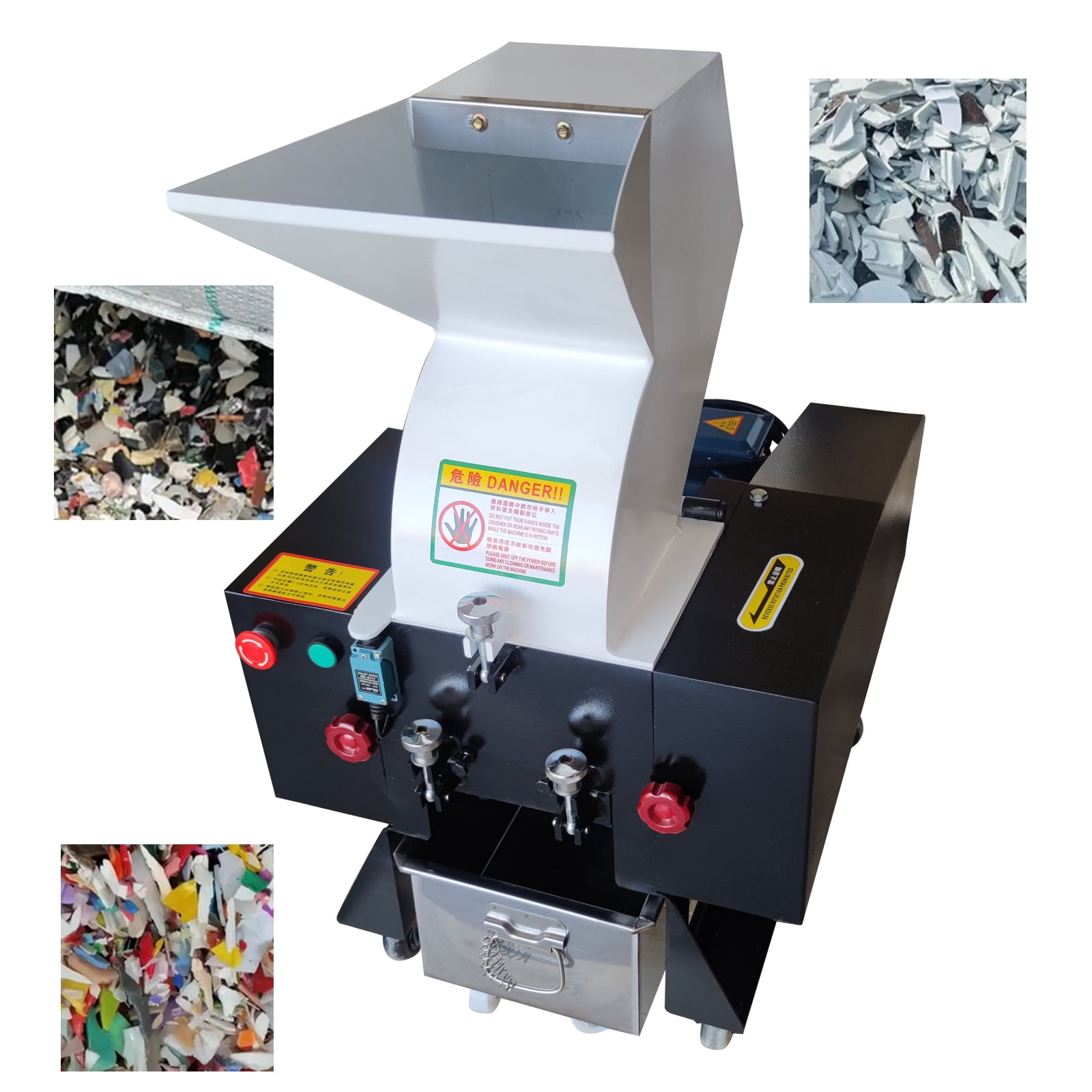 White Plastic Shredder Machine Bottle Granulator Crusher Commercial 220V 1PH 50HZ 2.2KW
